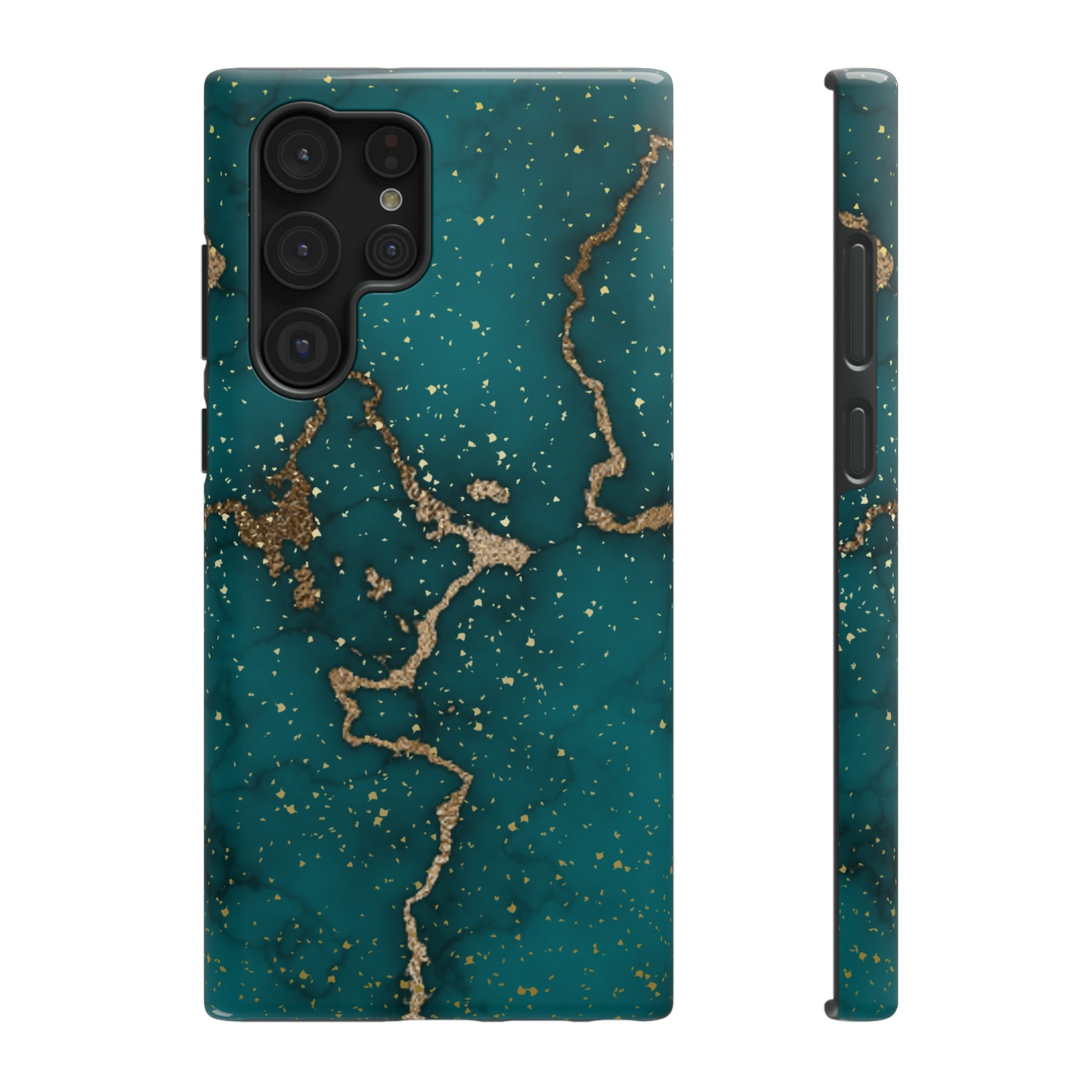 Teal & Gold Marble Phone Case Glossy Finish