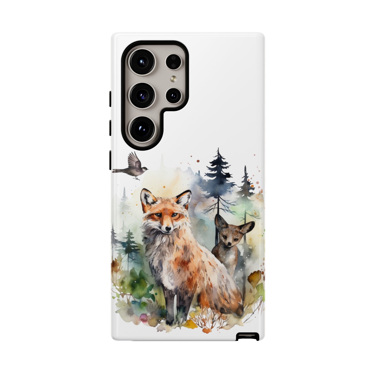 Red Fox Woodland Scene Watercolor Style Phone Case