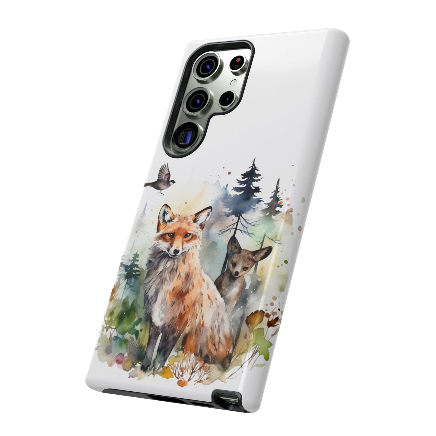 Red Fox Woodland Scene Watercolor Style Phone Case